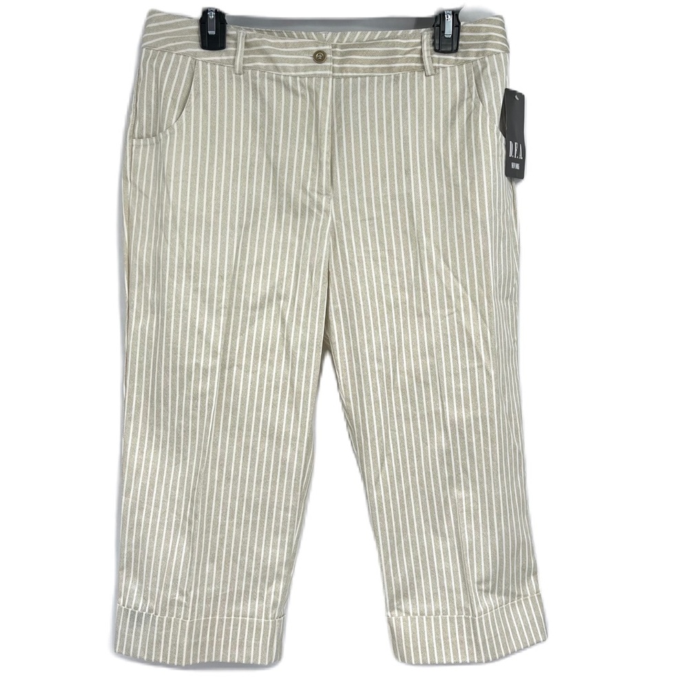 DFA New York Soft Gold Pinstriped Capri Pants Size 10 Women’s Casual Shorts